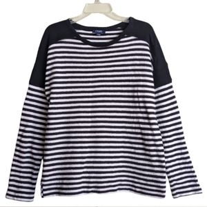 Chaps Black Cream Stripe Nautical French Terry Top